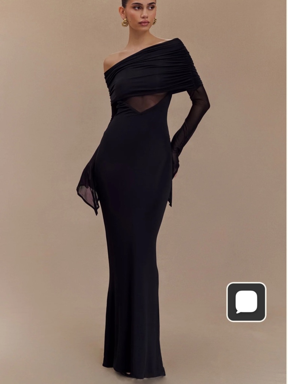 MESHKI Black Off-Shoulder Evening Gown